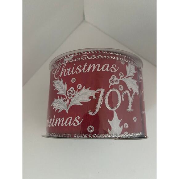 Red Noel Joy Hope Merry Christmas Script Wired Ribbon 9 Feet 2.5” Holiday Decor - Picture 7 of 7